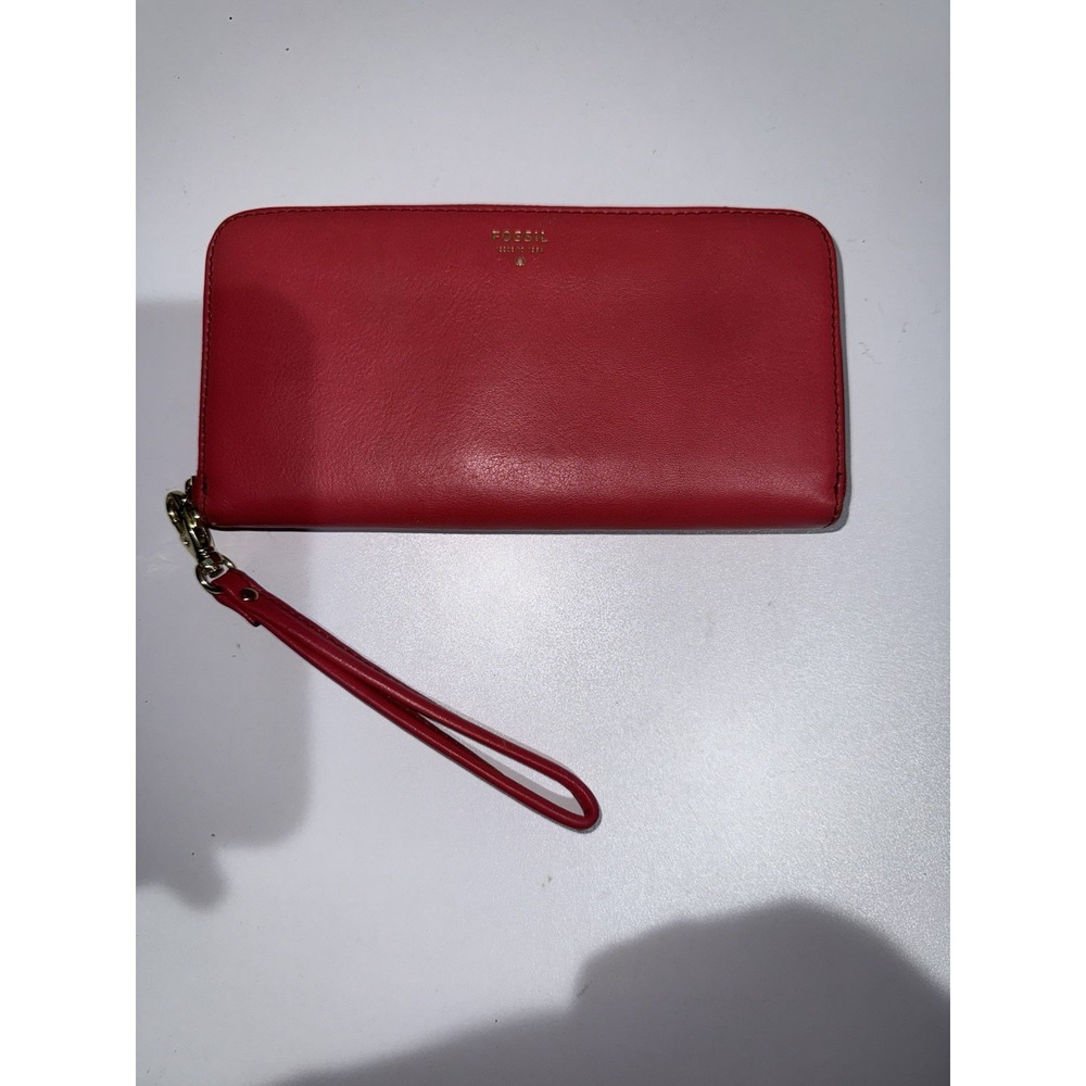 Fossil Sydney Pink Leather‎ Wristlet Zip Around Clutch Medium Wallet H